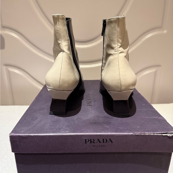 Prada Black and Cream Patent Leather Ankle Boots - Picture 3 of 4